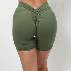 Back waist deep V-shaped wrinkles tight buttocks yoga shorts European and American new no-embarrassment line peach buttocks fitness shorts