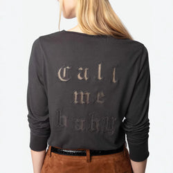 25 years of early spring new fashion long-sleeved T-shirt simple retro letter pattern printing casual loose U-neck top