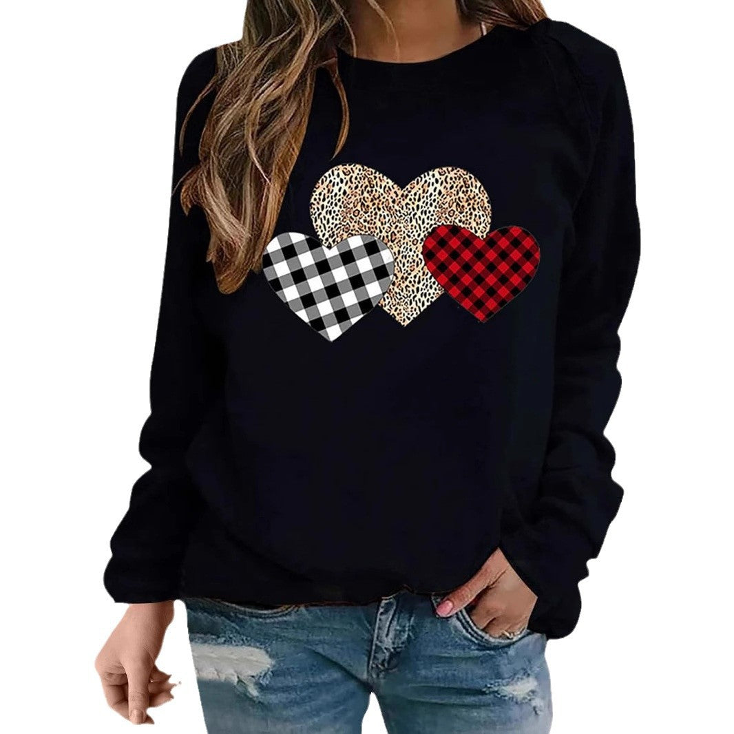 Leopard print love pullover loose casual crew neck women's sweater