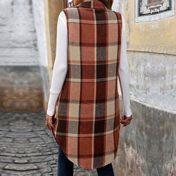 Retro medium and long cross-border plaid vest