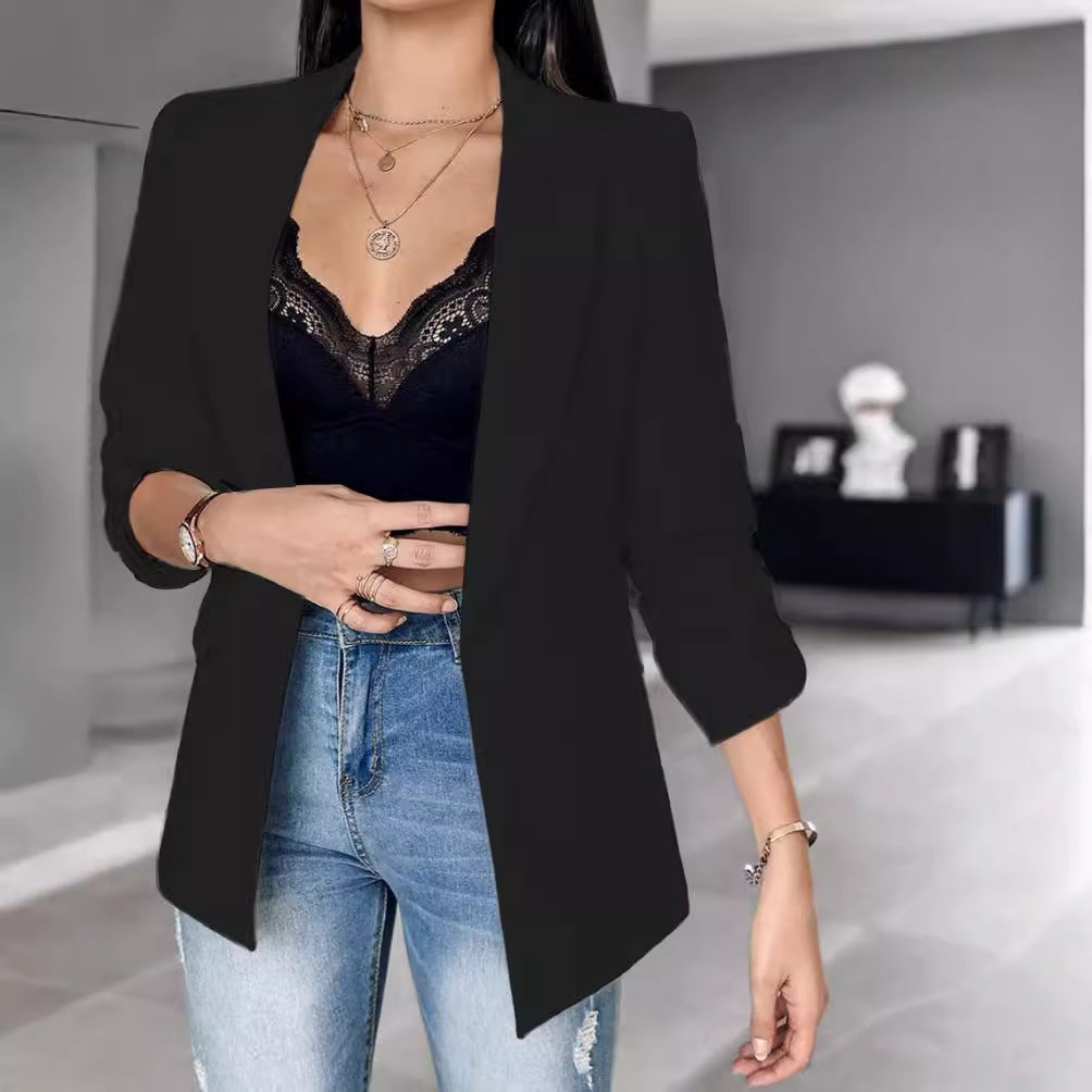 Long Sleeve Solid Color Cardigan Blazer Women