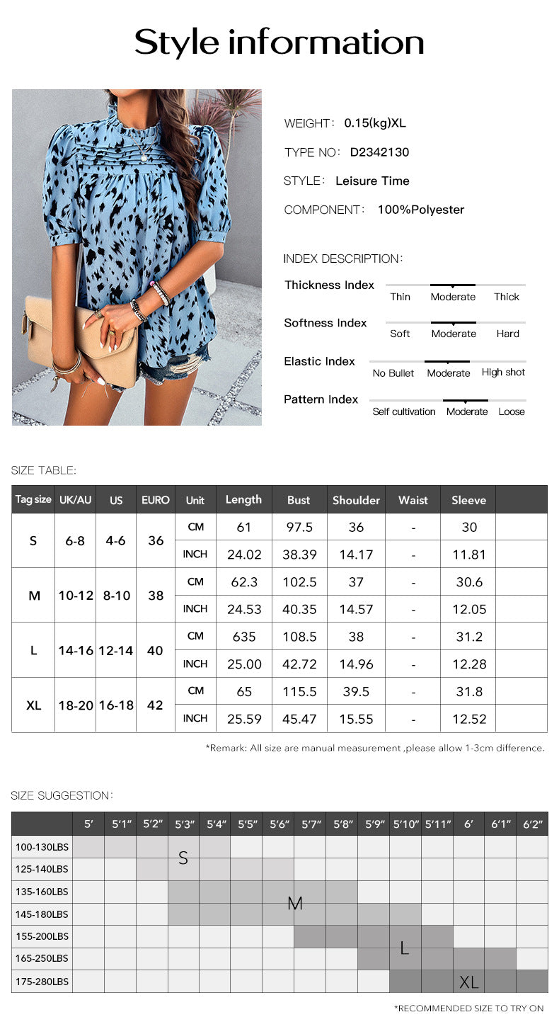 Spring and summer temperament casual printed short-sleeved top