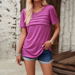 Temperament Casual solid color round neck short-sleeved top