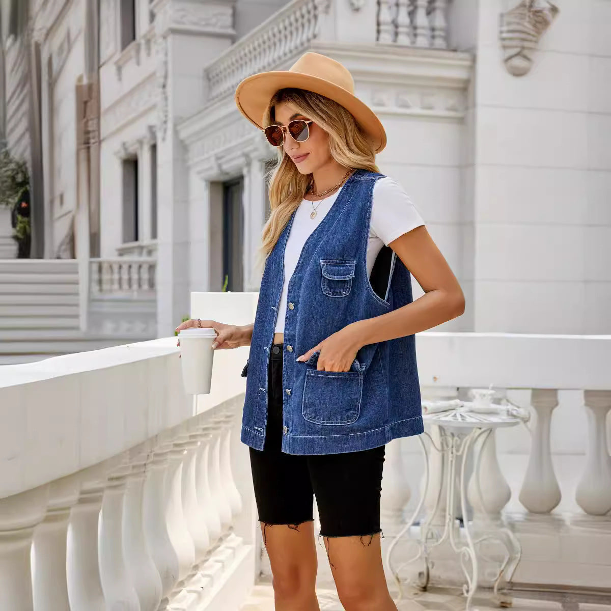 Denim vest vest multi-pocket personalized spring and autumn washed vest women