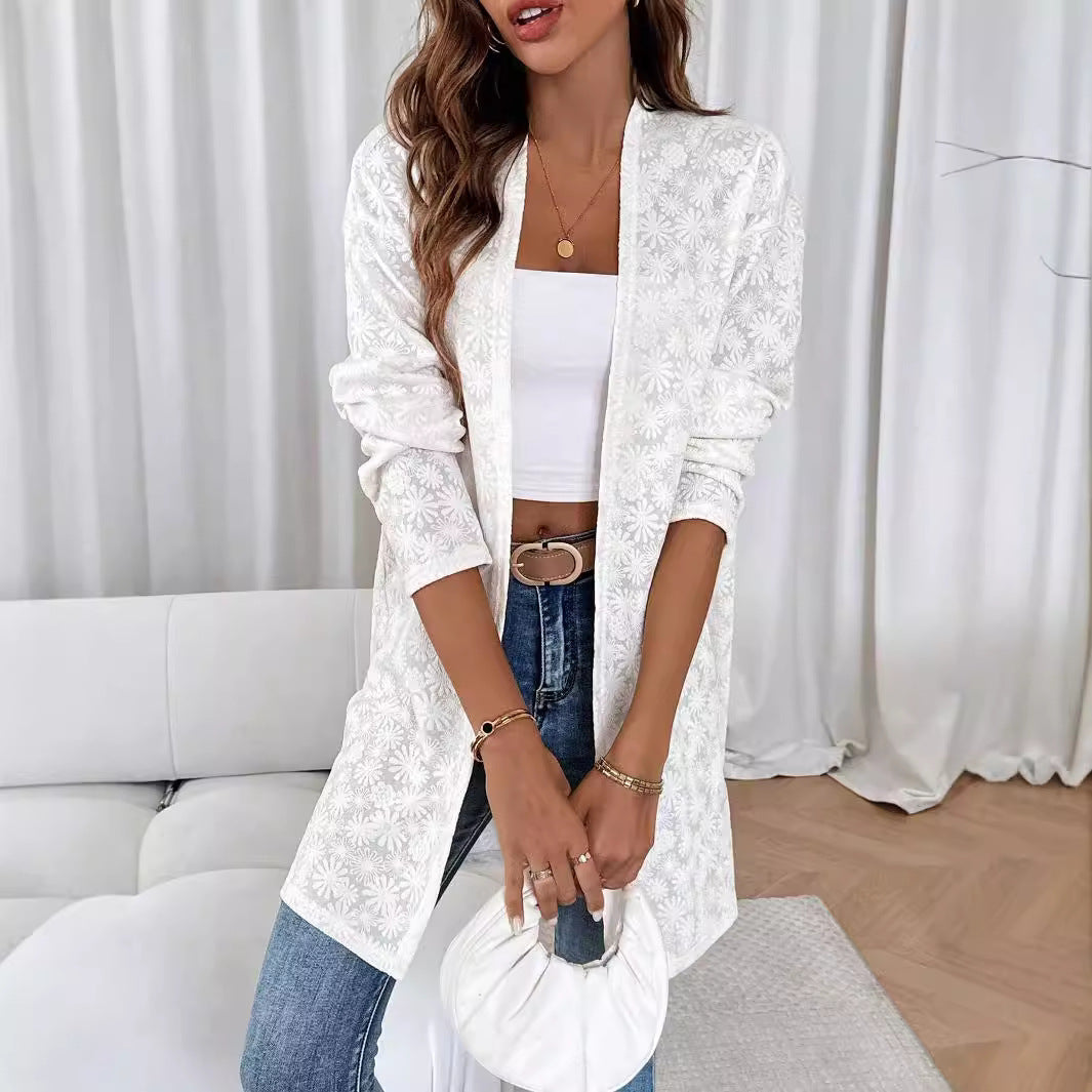 Knitted Jacquard Long Sleeve Cardigan Top Women's Jacket