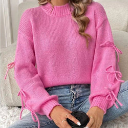 Women's Sweater Solid Color Crew Neck Long Sleeve Bow Pullover