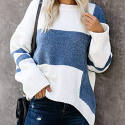 New striped retro street hipster sweater contrasting color splicing crew neck pullover knitted sweater