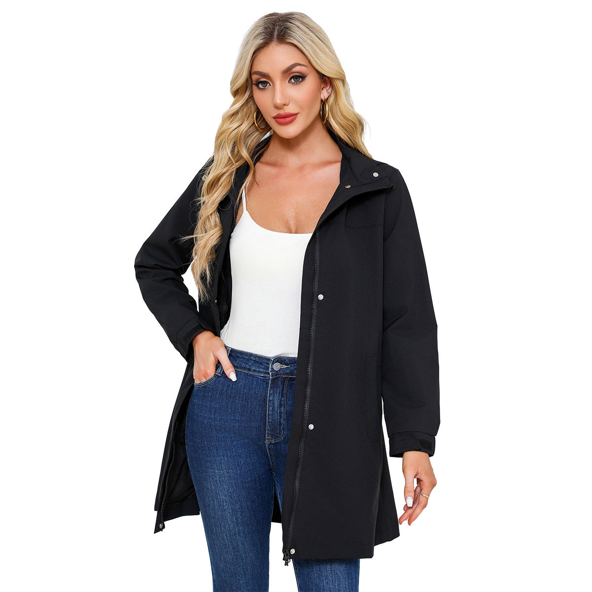 Anti-splashing trench coat women's solid color long-sleeved thin jacket casual women's clothing