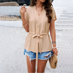 Spring and summer temperament solid color waist top