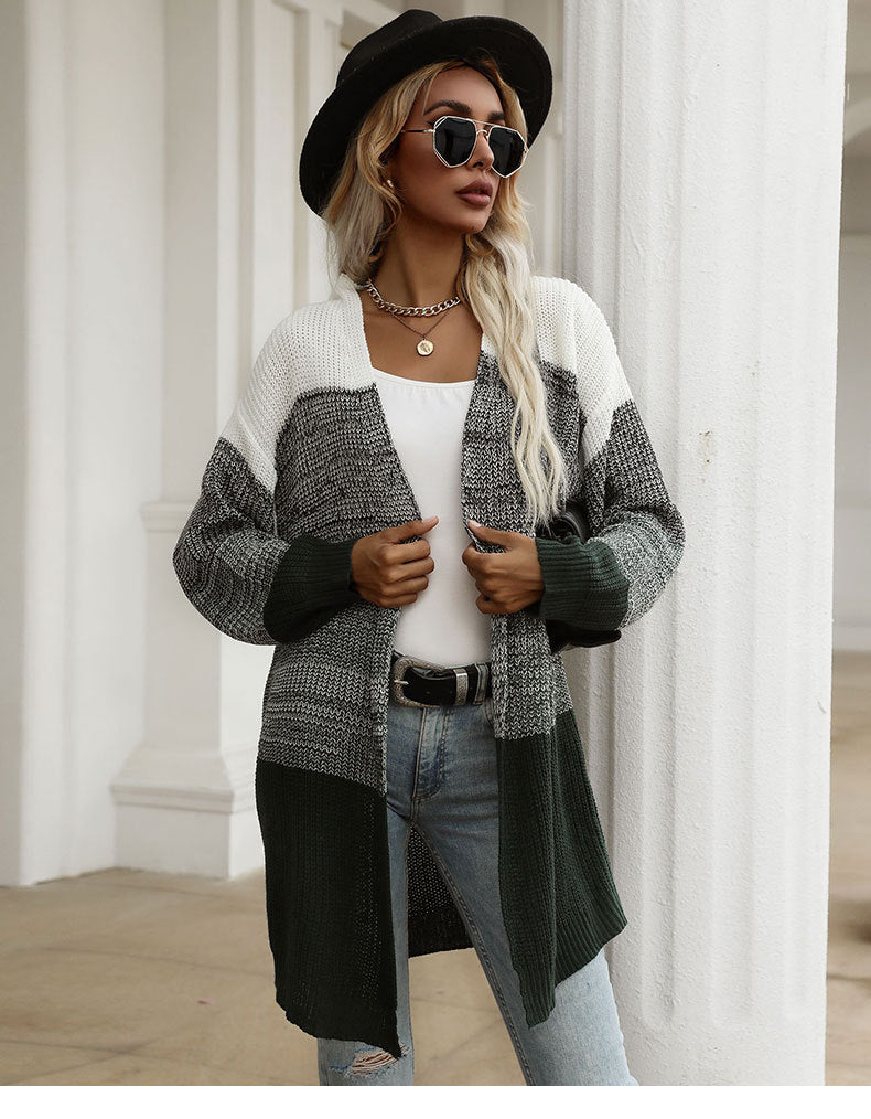 Color matching knitted sweater casual cardigan jacket women