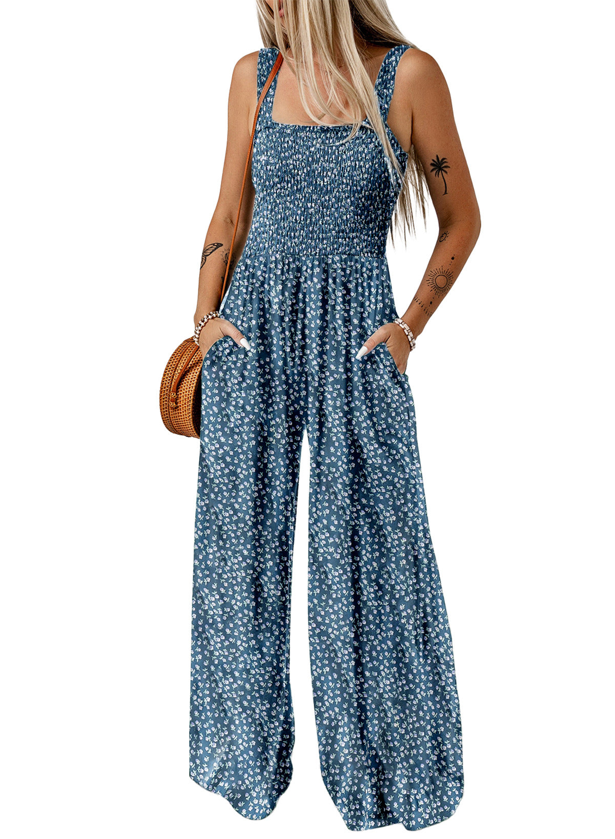 Women's suspender trousers cross-border autumn explosion floral printing sleeveless jumpsuit women