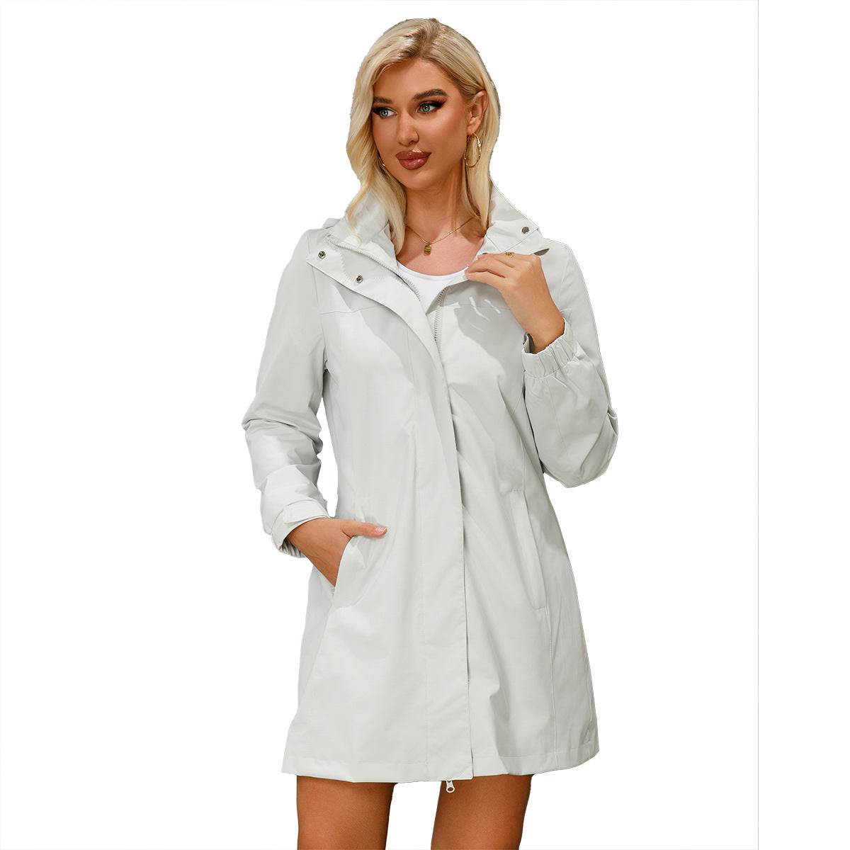 Anti-splashing trench coat women's solid color long-sleeved thin jacket casual women's clothing