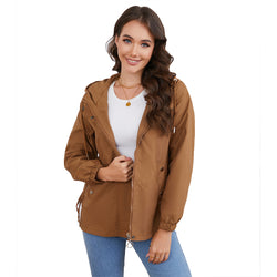 Casual trench coat women's loose windproof jacket hooded long-sleeved basic windproof jacket women