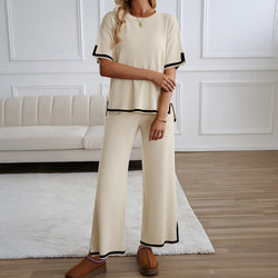 Spring and summer temperament casual short-sleeved knitted trousers set two-piece set