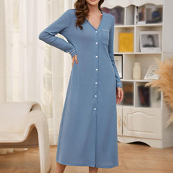 Long Sleeve Pajamas Women's Spring and Autumn Fashion Home Pajamas Waffle Shirt Skirt Pajamas