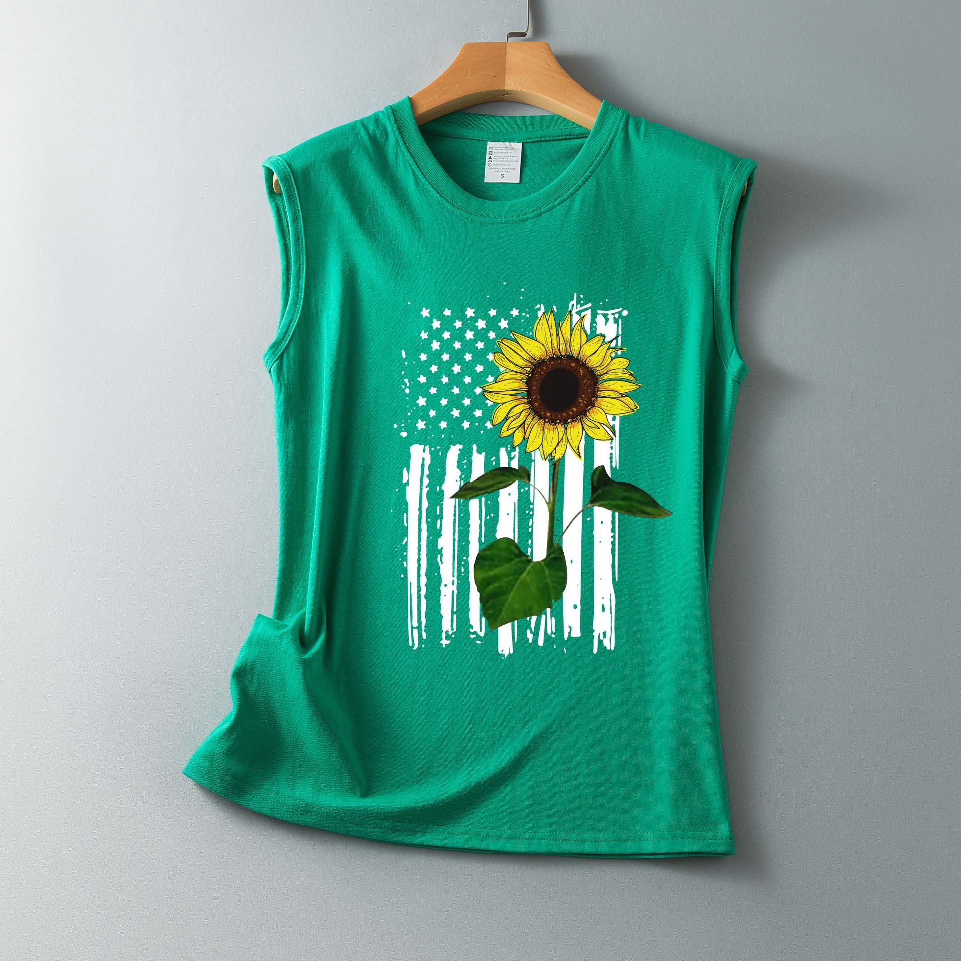 Independence Day new sunflower pattern loose casual round neck sleeveless vest