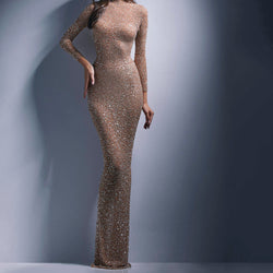 European and American women's banquet evening dress femininity long celebrity mesh sequined dress