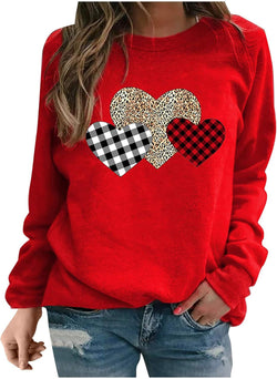 Leopard print love pullover loose casual crew neck women's sweater