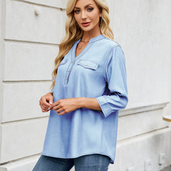 Casual loose imitation denim long shirt