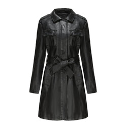 Spring and Autumn Long Sleeve Leather Trench Coat Fashion British Jacket Women