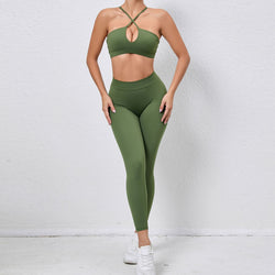 New nude yoga clothes cross beautiful back sports tight suit running breathable quick drying fitness yoga clothes