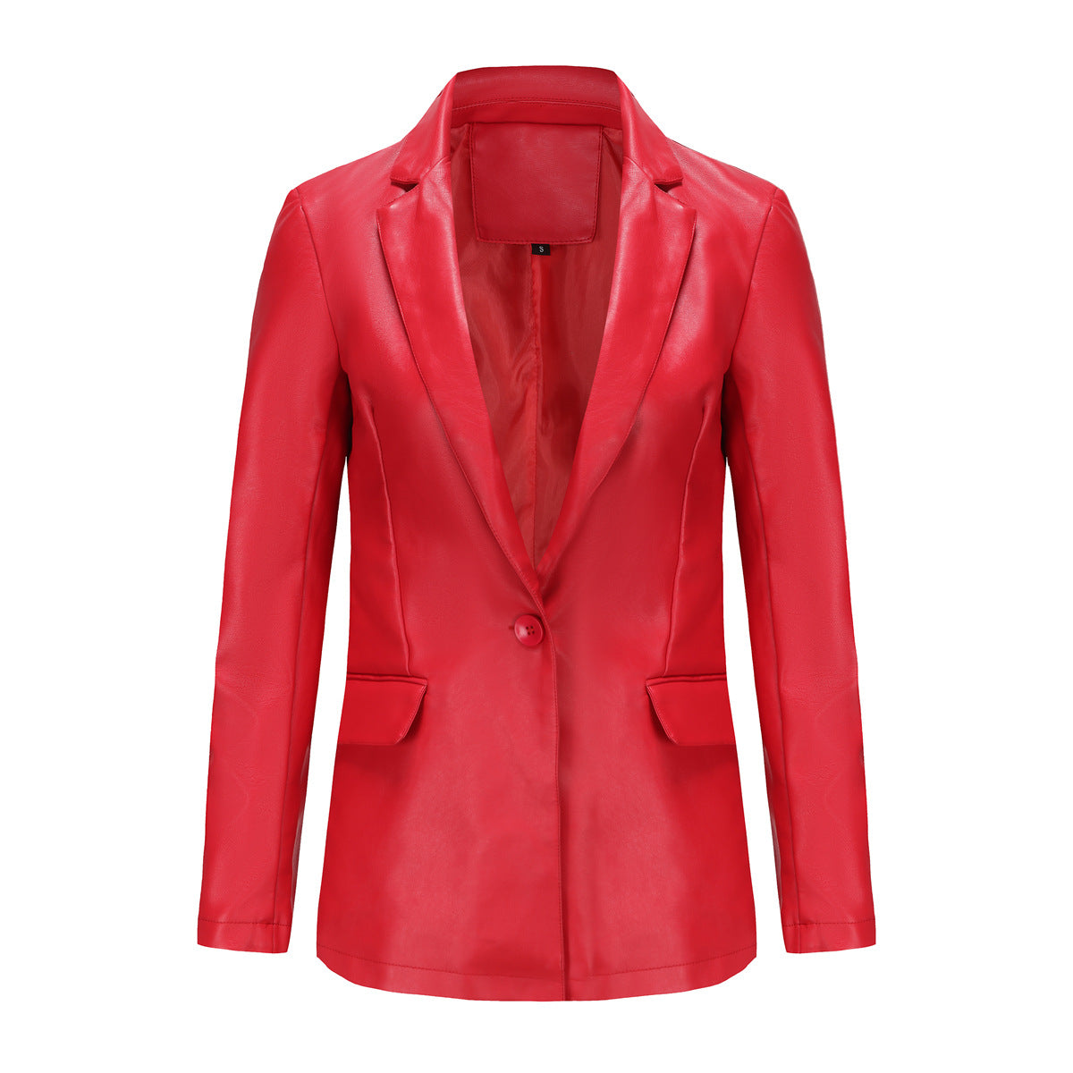 Small suit cross-border long-sleeved jacket women's single-grain buckle commuter casual solid-color leather jacket