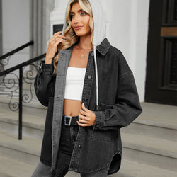 Washed Loose Denim Jacket Long Sleeve Hooded Top