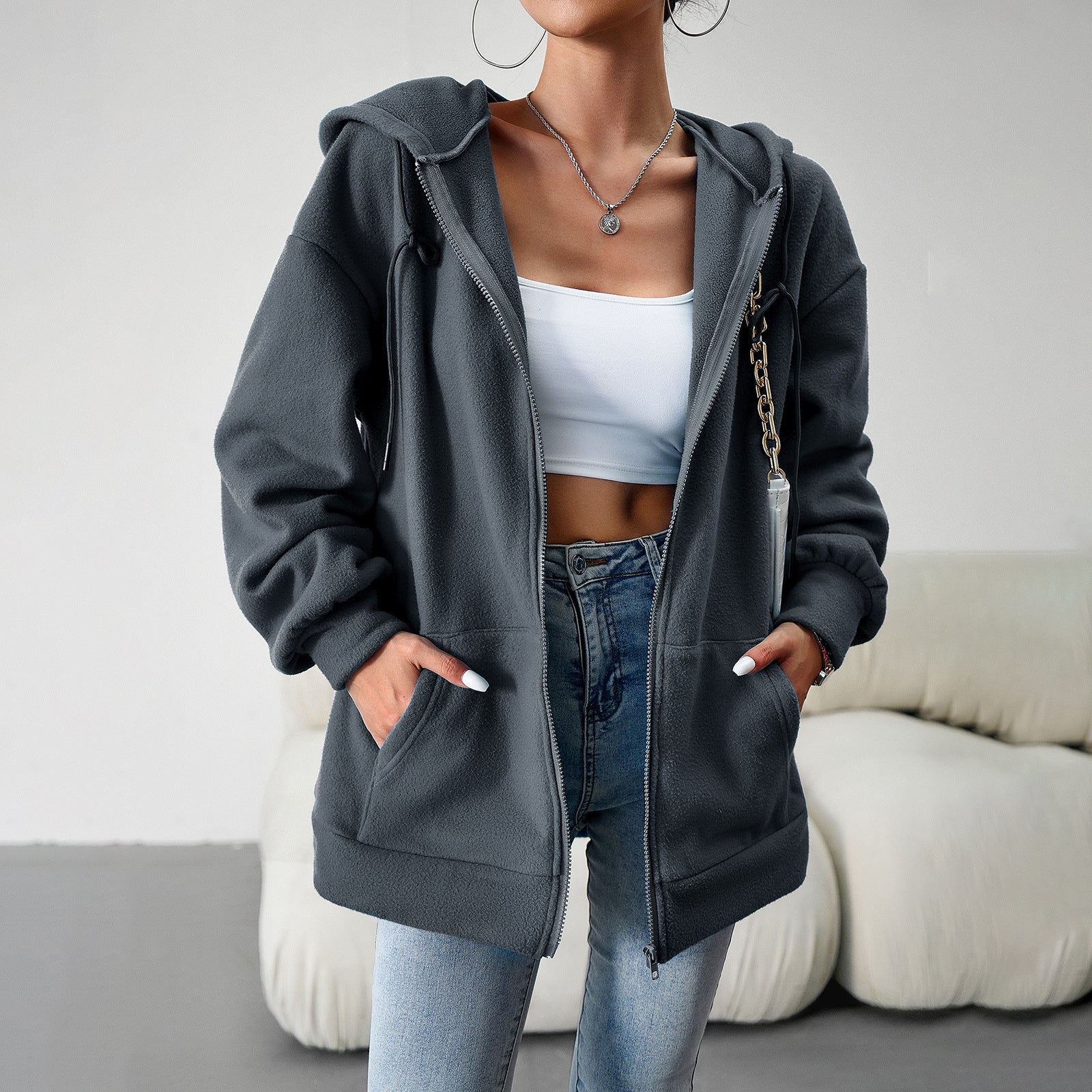 Loose Casual Sweater Cardigan Hooded Jacket