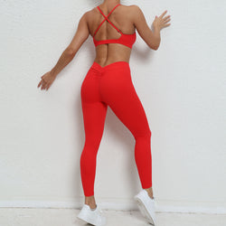 New nude yoga clothes cross beautiful back sports tight suit running breathable quick drying fitness yoga clothes