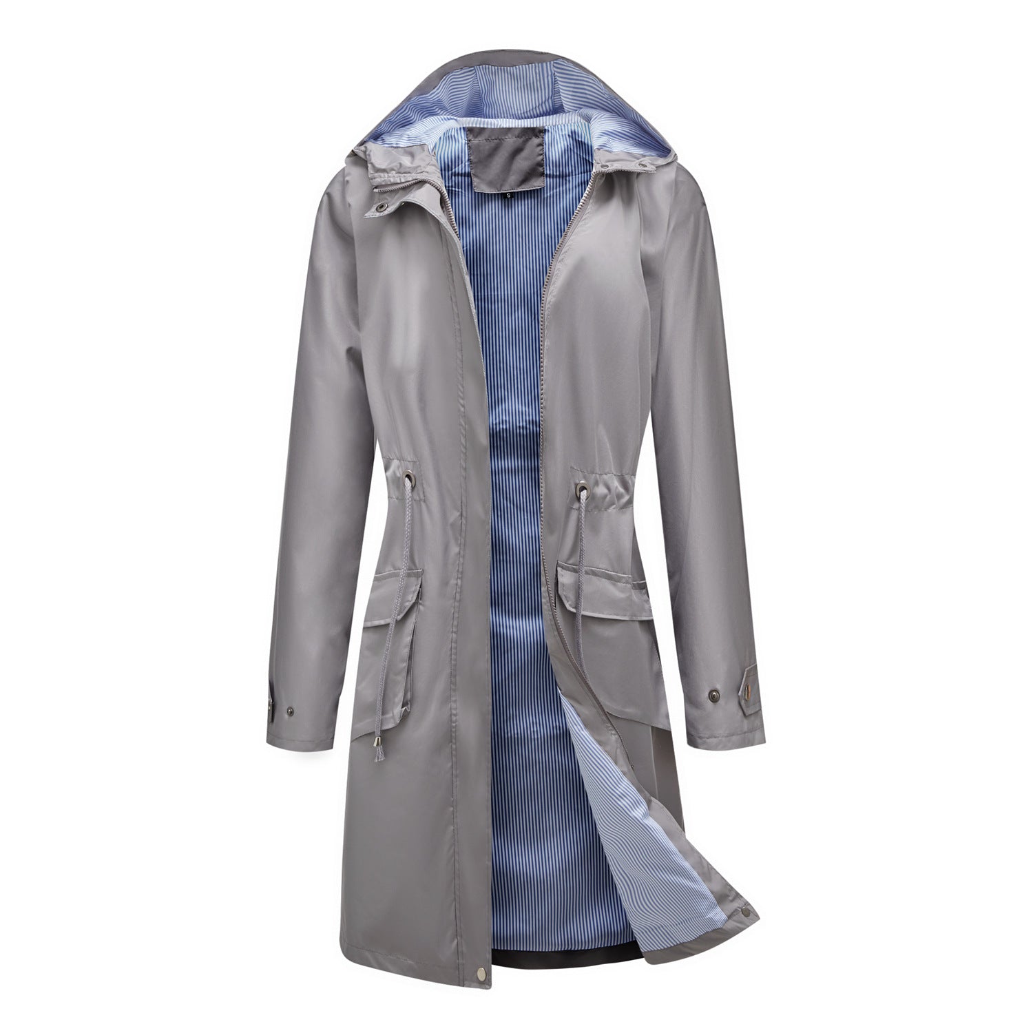 Anti-splash hooded solid color top striped lining straight jacket