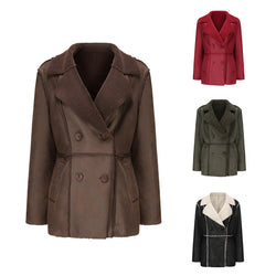 Fleece leather jacket women's autumn and winter medium and long coat suede jacket women