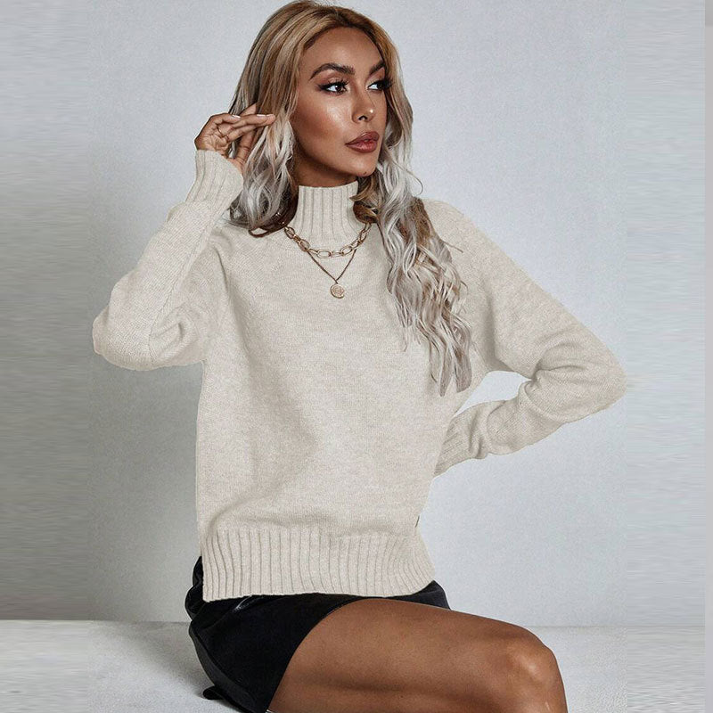 Pullover shirt cross-border autumn and winter medium and long pit striped split-ended slim-fit bottoming sweater