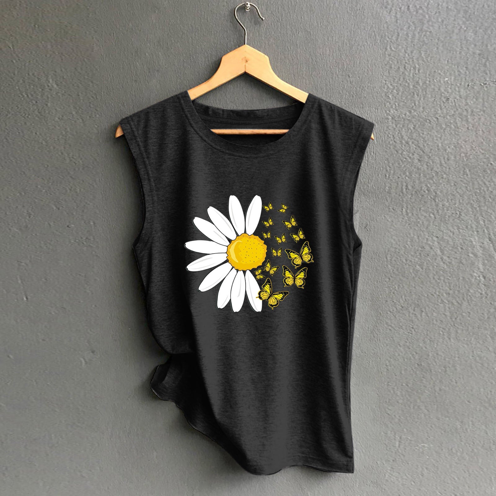 Butterfly Sunflower Women's Crew Neck Loose Top Sleeveless Vest