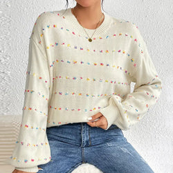 Fashion Women's Sweater Color Dot Jacquard Crew Neck Pullover Knitted Sweater