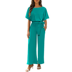 Crew Neck Short Sleeve onesie Women's Jumpsuit