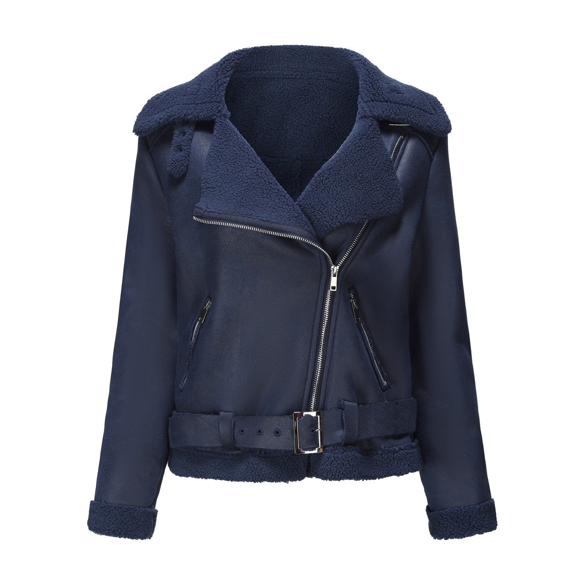 Suede jacket European and American leather jacket women with belt lapel jacket women