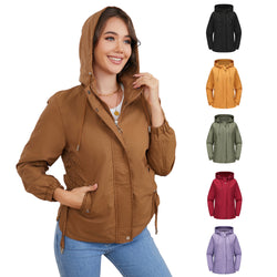 Casual trench coat women's loose windproof jacket hooded long-sleeved basic windproof jacket women