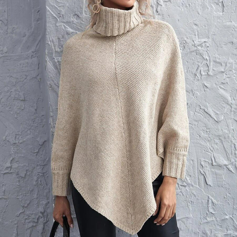 Turtleneck Top Amazon Long Sleeve Solid Shoulder Irregular Knitted Sweater Jacket