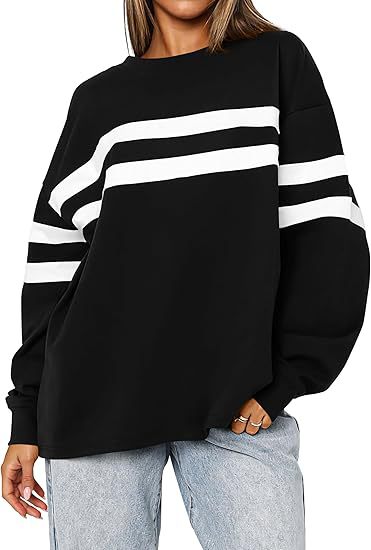 Women's oversized loose sweatshirt crew neck long-sleeved top casual pullover sweater