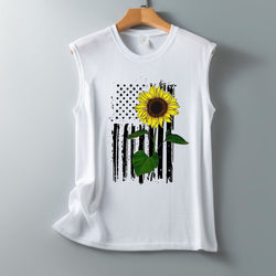 Independence Day new sunflower pattern loose casual round neck sleeveless vest