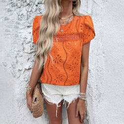 Spring and summer temperament casual jacquard short-sleeved top