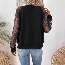 Elegant Women's Lace Splicing Long Sleeve Baseball Collar Jacket Top Jacket