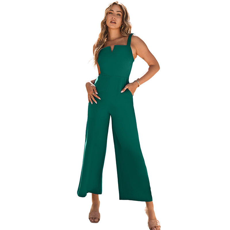 Sleeveless off-the-shoulder halter trousers waist and thin jumpsuit