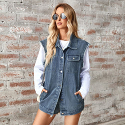 New washed denim loose vest vest top cardigan