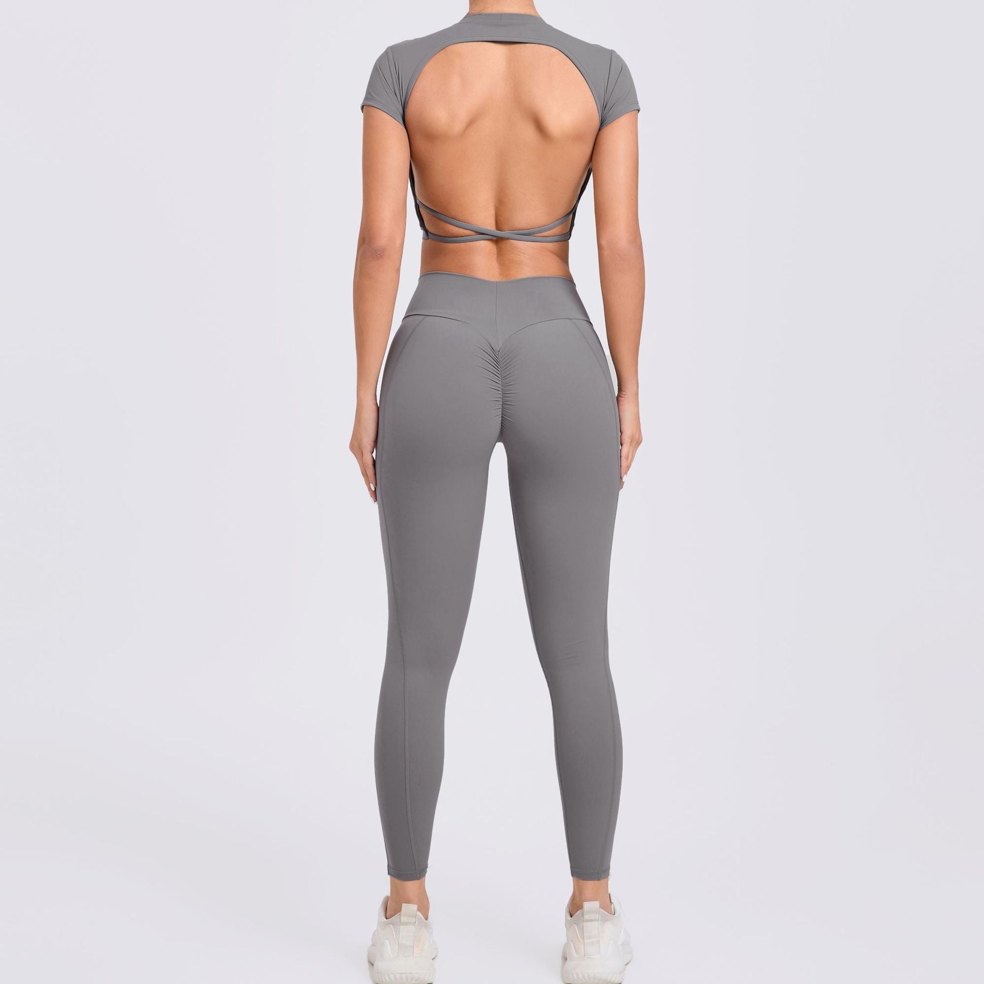 Cross back Pilates yoga suit, tight running sports suit, quick-drying fitness two-piece yoga suit