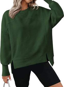 Long Sleeve Side Slits Sports Soft Pullover Sweater