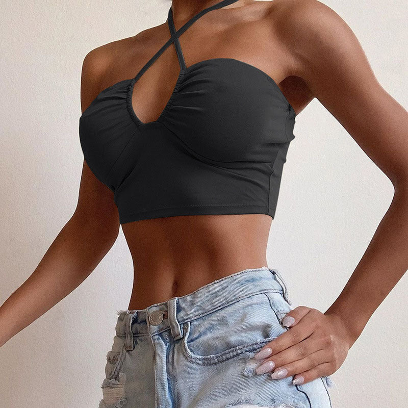 Solid color sexy waist casual beauty back without steel rim backing vest top