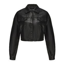 Loose casual leather jacket women's long-sleeved single-breasted women's short jacket large size