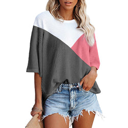 Pullover Crew Neck T-Shirt Women's Multicolor Loose Short Sleeve Top Women's