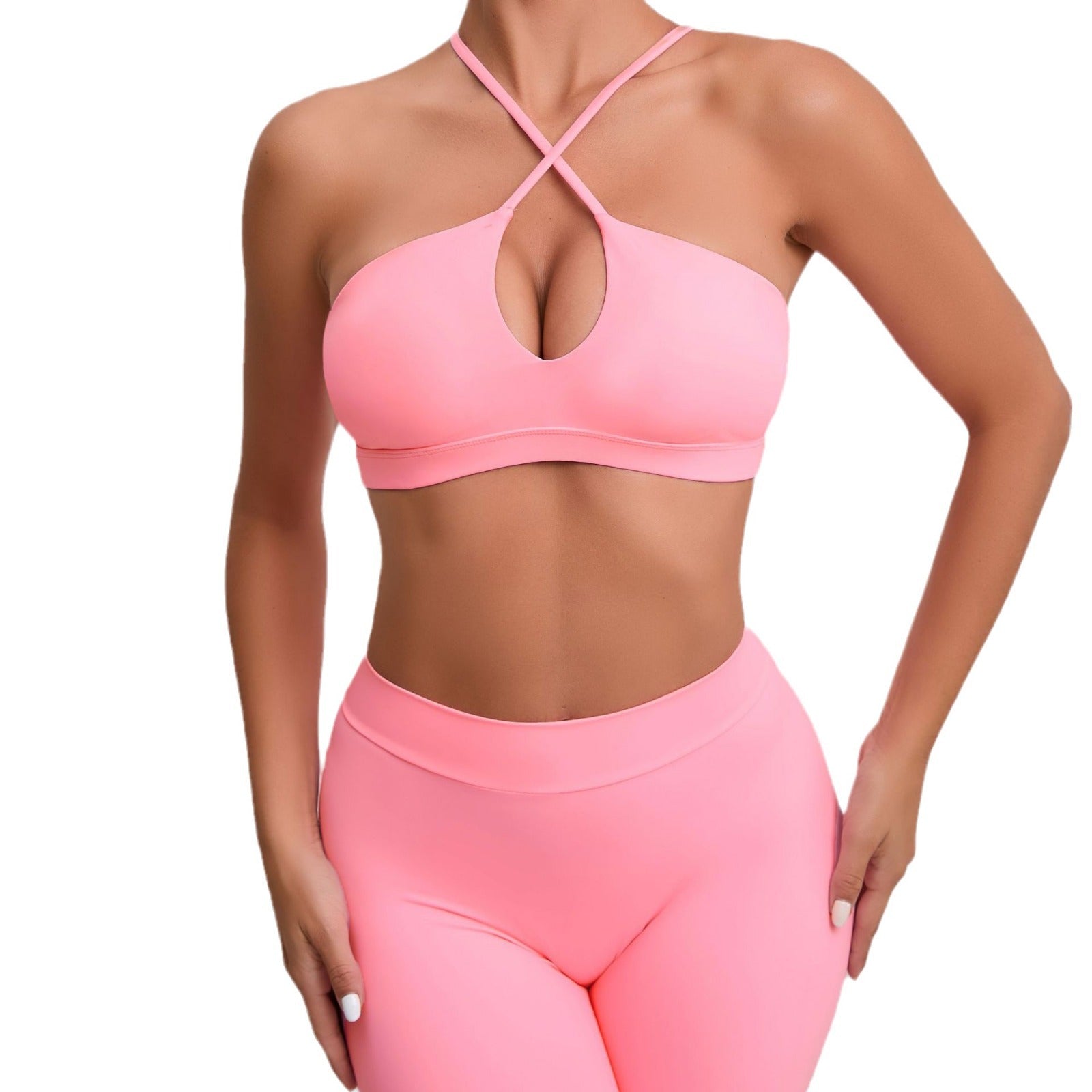 New nude yoga clothes cross beautiful back sports tight suit running breathable quick drying fitness yoga clothes